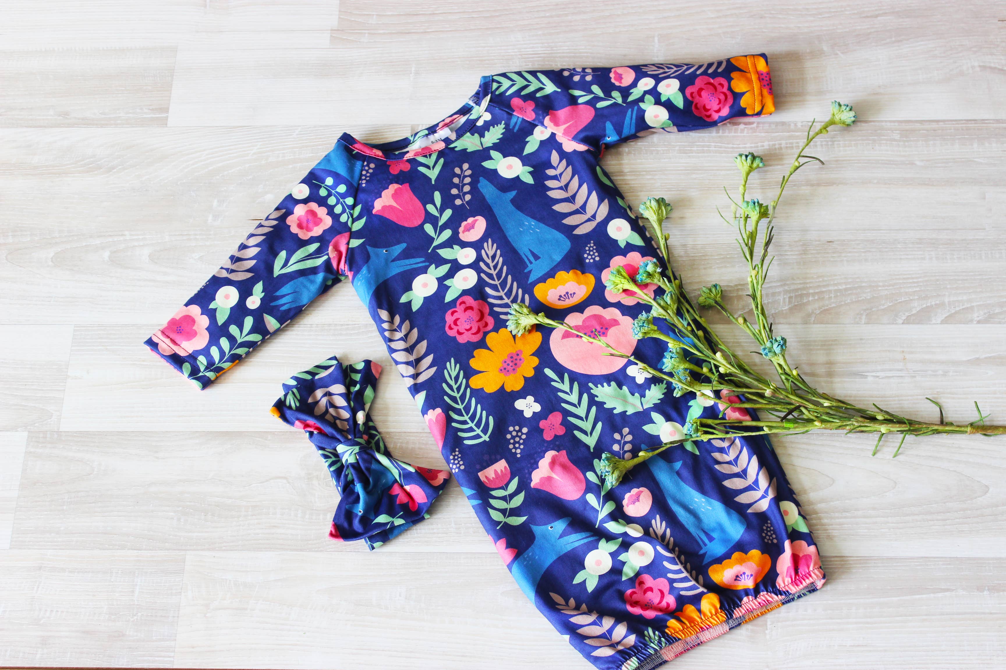 Infant Girls Fox Baby Gown and Bow Headband